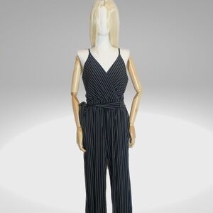 kaileigh black stripe tie jumpsuit